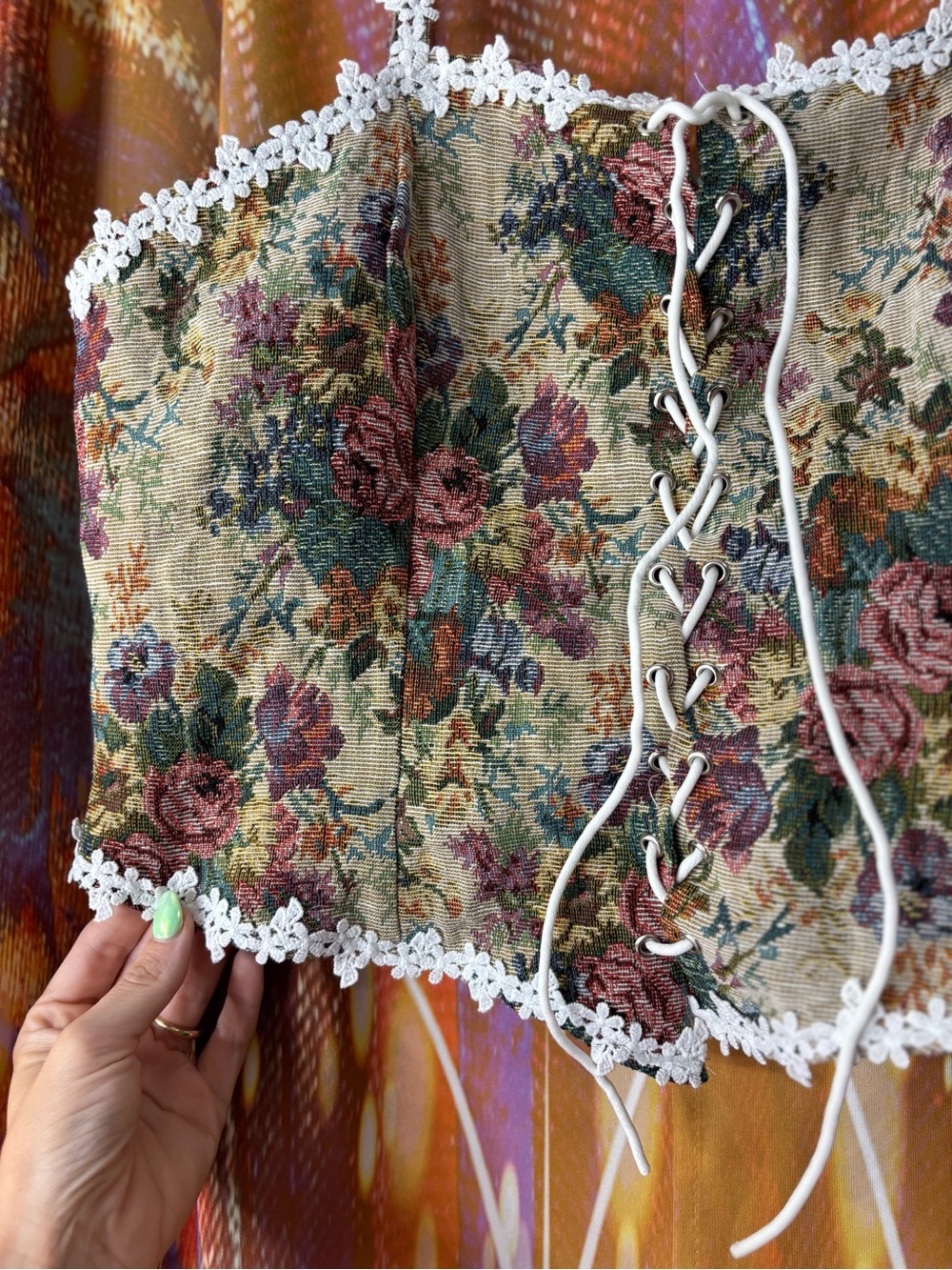 ✨SHEIN✨Floral Lace-Up Corset Top - Picture 6 of 7